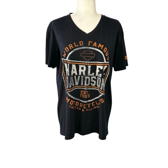 Harley-Davidson black v-neck graphic T - New Hampshire - L - Picture 1 of 7